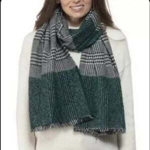 Green and Black Plaid Colorblock Scarf Neckwarmer INC International Concepts NWT